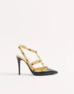 Valentino Rockstud Calfskin Pumps With Cabochon And 100Mm Crystals